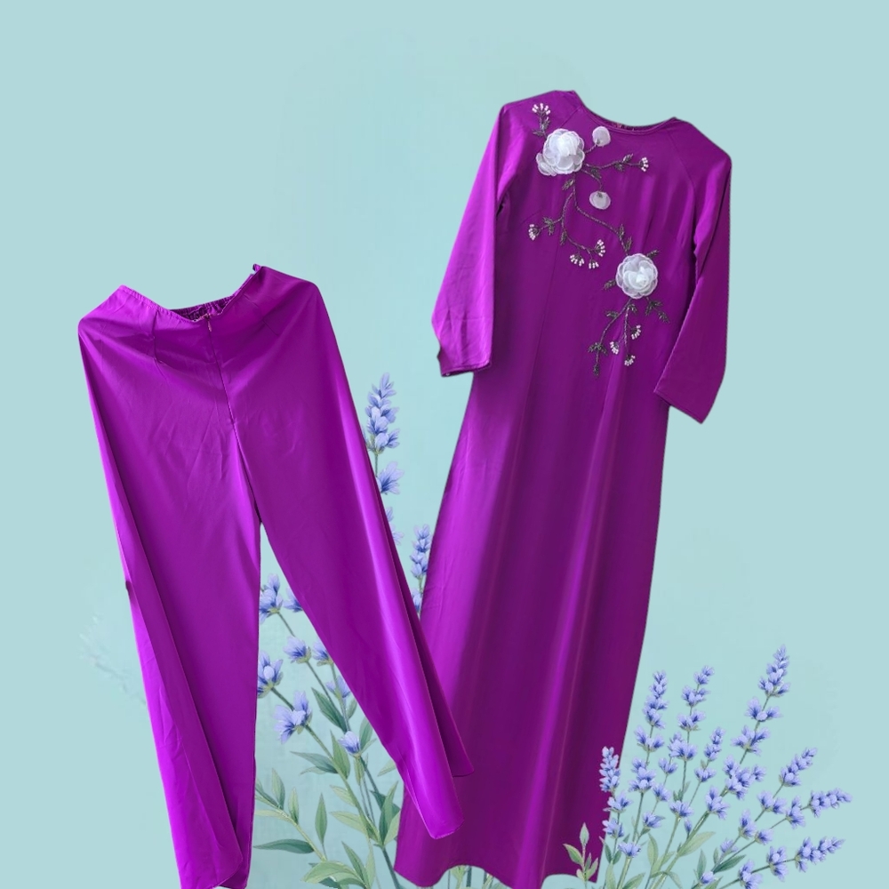 Elegant Floral Ao Dai Pajama Set in Purple